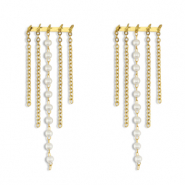 Roestvrij stalen (RVS) Stainless steel oorbellen / oorstekers met imitatie parels Gold