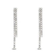 Roestvrij stalen (RVS) Stainless steel oorbellen / oorstekers met ongelijke strass Silver