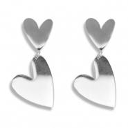 Roestvrij stalen (RVS) Stainless steel oorbellen / oorstekers hart Silver