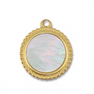 Roestvrij stalen (RVS) Stainless steel bedel schelp rond Gold-white (natuurlijke kleur)