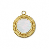 Roestvrij stalen (RVS) Stainless steel bedel schelp rond Gold-white (natuurlijke kleur)
