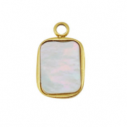 Roestvrij stalen (RVS) Stainless steel bedel schelp rechthoek Gold-white (natuurlijke kleur)