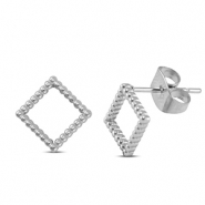 Roestvrij stalen (RVS) Stainless steel oorbellen / oorstekers ruit Silver