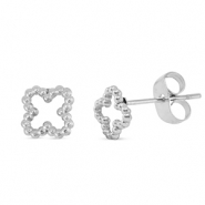 Roestvrij stalen (RVS) Stainless steel oorbellen / oorstekers klaver Silver