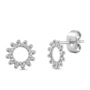 Roestvrij stalen (RVS) Stainless steel oorbellen / oorstekers bloem Silver