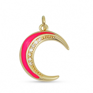 Brass TQ metaal bedels zirkonia maan Gold-fuchsia pink
