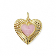 Brass TQ metaal bedels hart Gold-light pink marble