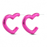Trendy oorbellen hart Magenta pink