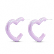 Trendy oorbellen hart Lilac purple-pearl shine coating