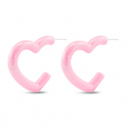 Trendy oorbellen hart Light pink-pearl shine coating