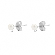 Roestvrij stalen (RVS) Stainless steel onderdelen oorbellen / oorstekers imitatie parel met oogje 5mm Silver