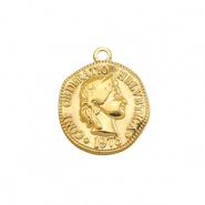Roestvrij stalen (RVS) Stainless steel bedels munt Gold