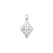 Roestvrij stalen (RVS) Stainless steel bedels ruit met bloem Silver