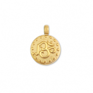 Roestvrij stalen (RVS) Stainless steel bedels rond met indisch teken Gold