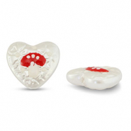 Acryl kralen hart met paddenstoel Pearl-red-white
