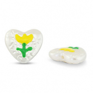 Acryl kralen hart met bloem Pearl-yellow-green