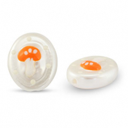 Acryl kralen ovaal met paddenstoel Pearl-orange-white