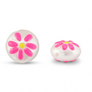 Acryl kralen rond met bloem Pearl-pink-yellow