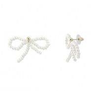 Trendy oorbellen/oorstekers kralen strik White-gold