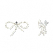 Trendy oorbellen/oorstekers kralen strik White-silver