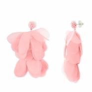 Trendy oorbellen/oorstekers chiffon bloem Peach pink-gold