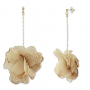 Trendy oorbellen/oorstekers chiffon bloem Beige brown-gold