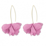 Trendy oorbellen chiffon bloem Mauve pink-gold