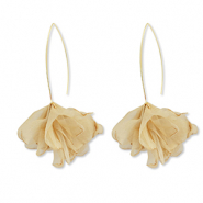 Trendy oorbellen chiffon bloem Beige brown-gold