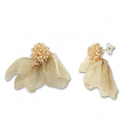 Trendy oorbellen/oorstekers chiffon bloem Beige brown-gold