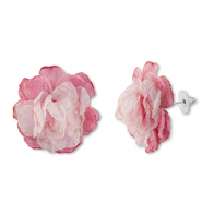 Trendy oorbellen/oorstekers chiffon bloem Pink-light pink-silver