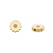 Roestvrij stalen (RVS) Stainless steel kralen madelief Gold-white