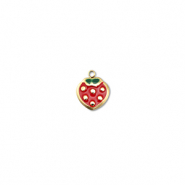 Roestvrij stalen (RVS) Stainless steel bedels aardbei Gold-red-green