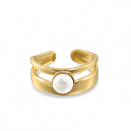 Roestvrij stalen (RVS) Stainless steel ringen parel Gold-white