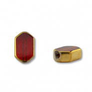 Glaskralen hexagon Red transparent-gold