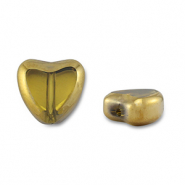 Glaskralen hart Yellow transparent-gold