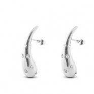 Roestvrij stalen (RVS) Stainless steel oorbellen / oorstekers druppel met strass Silver