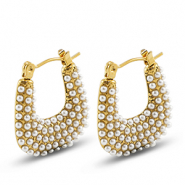 Roestvrij stalen (RVS) Stainless steel oorbellen / oorstekers met imitatie parels Gold