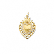 Brass TQ metaal bedels hart met lotus Gold