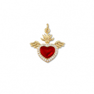 Brass TQ metaal bedels hart met vleugels Gold-red