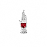 Brass TQ metaal bedels hand met hart Silver-red