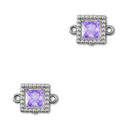 Roestvrij stalen (RVS) Stainless steel tussenstukken zirkonia vierkant Silver-purple