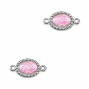 Roestvrij stalen (RVS) Stainless steel tussenstukken zirkonia ovaal Silver-light pink