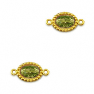 Roestvrij stalen (RVS) Stainless steel tussenstukken zirkonia ovaal Gold-lime green