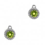 Roestvrij stalen (RVS) Stainless steel bedels zirkonia rond Silver-lime green