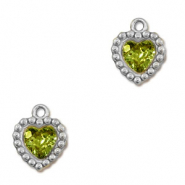 Roestvrij stalen (RVS) Stainless steel bedels zirkonia hart Silver-lime green