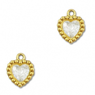Roestvrij stalen (RVS) Stainless steel bedels zirkonia hart Gold-transparent