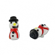 Handgeschilderde glaskralen sneeuwpop White-black-red