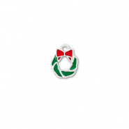 Bedels metaal kerstkrans Zilver-groen-rood