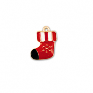 Bedels metaal kerstsok Goud-rood-wit-zwart