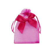 Sieraad zakje organza met strik Fuchsia pink